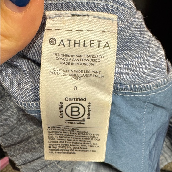 Athleta Cabo Linen Wide Leg Pant in Blue Size 0 - Picture 5 of 6